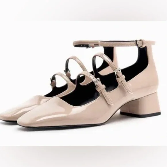 Zara Shoes Nwt Zara Block High Heels Mary Jane Size Cream